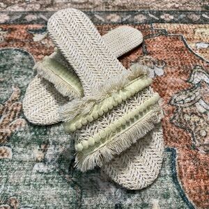 Fringe Woven Slide Sandals